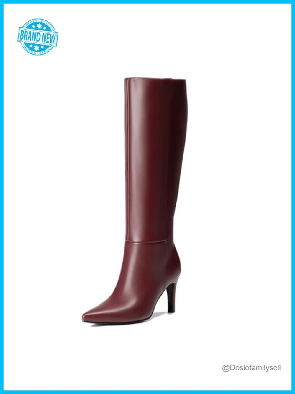 Faux Leather Knee High Boots Pointed Toe Stiletto Side Zip